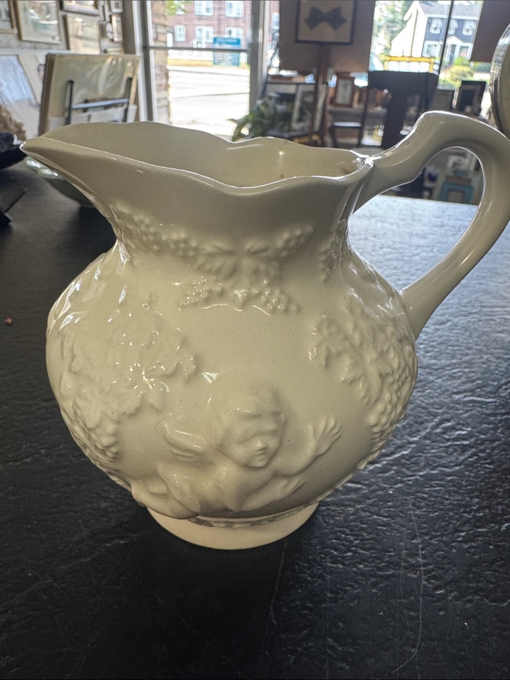 Classic White Embossed Ceramic Pitcher by 5x5 mouth 3 inches